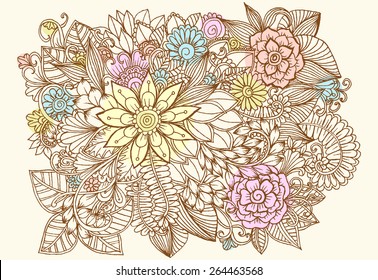 Vector creative flower pattern. Doodle floral design elements