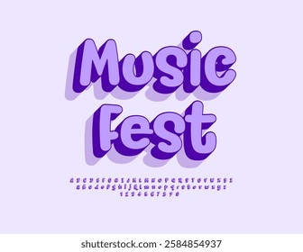 Vector Creative flyer Music Fest with handwritten Font. Bright set of Artistic Alphabet Letters, Numbers and Symbols