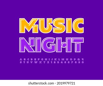 Vector creative flyer Music Night. Purple abstract Alphabet Letters and Numbers. Trendy artistic Font