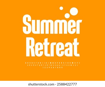 Vector Creative flyer Summer Retreat. Elegant White Font. Minimalist Digital Alphabet Letters and Numbers 