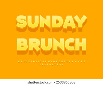 Panfleto criativo vetorial Sunday Brunch. Fonte Amarela Ensolarada. Conjunto de letras e números do alfabeto moderno.