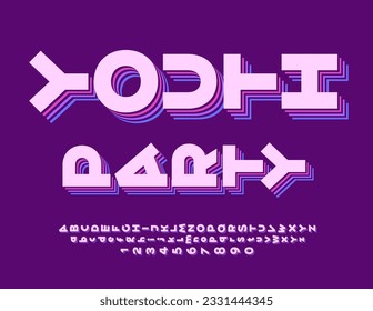 Vector creative flyer Youth Party. Bright Rotated Font. Artistic Alphabet Letters and Numbers set
