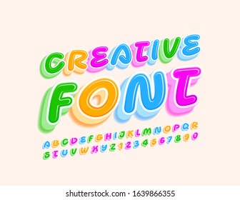 Vector Creative Font. Colorful Alphabet Letters and Numbers for Kids