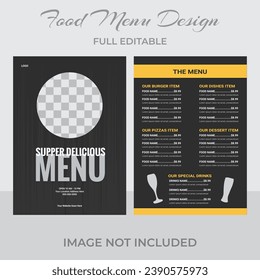  Vector Creative Food Menu Design. Black  Red Eye Catching Restaurant Food Menu. Corporate Professional Food Menu Design.