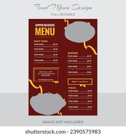 Vector Creative Food Menu Design. Black  Red Eye Catching Restaurant Food Menu. Corporate Professional Food Menu Design.
