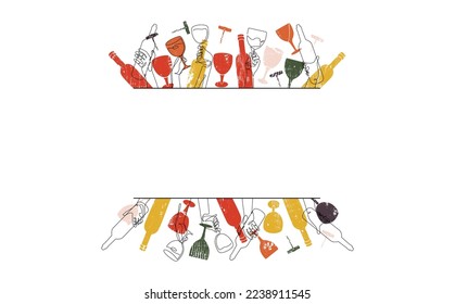 Vector creative frame with bottles and glasses.