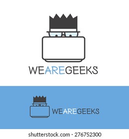 Vector creative geek logotype. Modern outline computer nerd logo.