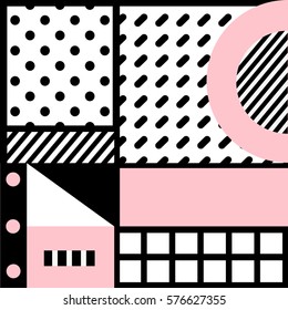 Vector creative geometric composition in modern abstract style. Pink and black colors.  Background for printing brochure, poster, party, summer print,  textile design, card. 