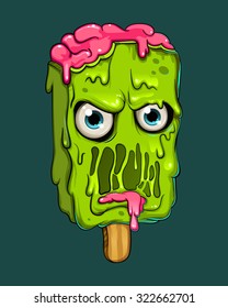 Vector creative Graffiti modern illustration cute cartoon object angry zombie ice-cream. Fasion print for t-shirt stickers, phone case. Vector illustration. EPS 10