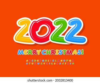Vektorkreative Grußkarte Frohes Neujahr 2022! Satz handgeschriebener Alphabet-Buchstaben und -Zahlen. Funny-farbige Schriftart