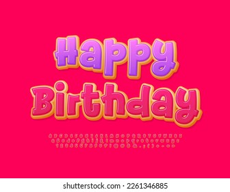 Vector creative Greeting Card Happy Birthday. Sweet Donut Font. Artistic Alphabet Letters, Numbers and Symbols