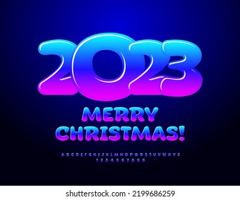 Vector creative greeting card Merry Christmas 2023! Decorative childish Font. Comic Alphabet Letters and Numbers set