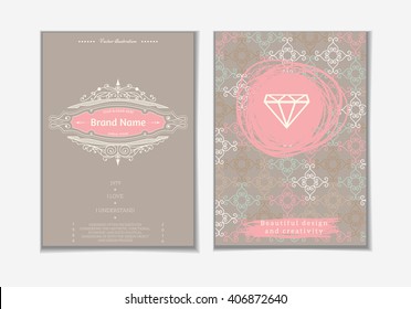 Vector creative greeting card template with hand drawn elements. Retro style background. Elegant vintage design for posters, birthday, banner, party, wedding. Valentine's day invitation flyers