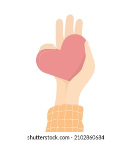 Vector creative hand shape design, Young hand holding red heart for you.