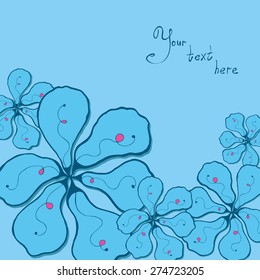 Vector creative hand-drawn abstract background of stylized flowers in blue, cyan and turquoise colors