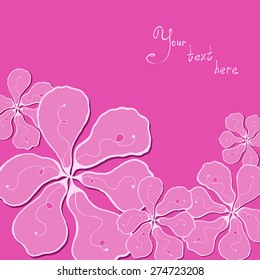 Vector creative hand-drawn abstract background of stylized flowers in rose, crimson, white and fuchsia colors