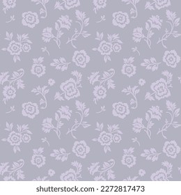 Vector creative hand-drawn abstract seamless pattern of stylized light pink flowers on a gray background.
