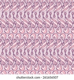 Vector creative hand-drawn abstract seamless pattern of swirling elements in a light pink and purple tones