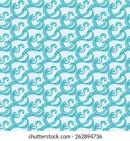 vector creative hand-drawn abstract seamless pattern of the wave-like elements in the colors celadon