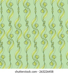 Vector creative hand-drawn abstract seamless pattern of curved elements in shades of green