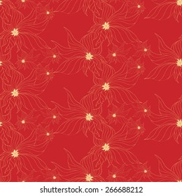 Vector creative hand-drawn abstract seamless pattern of stylized flowers on a bright red background