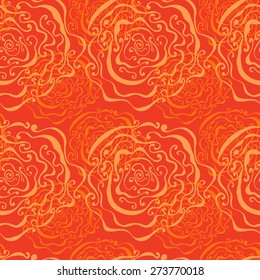 Vector creative hand-drawn abstract seamless pattern of stylized flowers in shades of orange and red