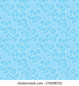 Vector creative hand-drawn abstract seamless pattern of stylized flowers in pale blue and white colors 