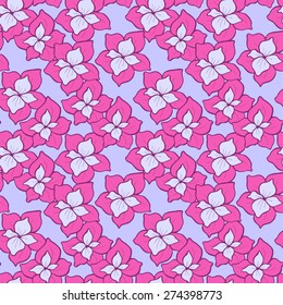 Vector creative hand-drawn abstract seamless pattern of stylized flowers in purple and violet colors