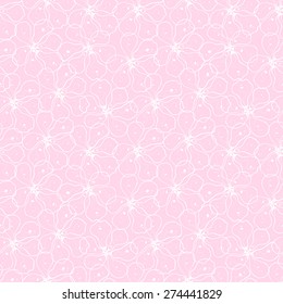 Vector creative hand-drawn abstract seamless pattern of stylized flowers in pale pink and white colors 