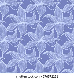 Vector creative hand-drawn abstract seamless pattern of stylized flowers in shades of cornflower blue colors