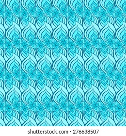Vector creative hand-drawn abstract seamless pattern of stylized flowers in cyan and turquoise colors
