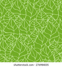 Vector creative hand-drawn abstract seamless pattern of stylized leaves in shades of green