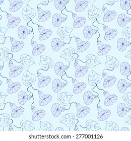 Vector creative hand-drawn abstract seamless pattern of stylized flowers in pale blue and lilac colors
