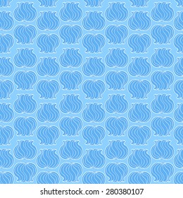 Vector creative hand-drawn abstract seamless pattern of stylized flowers in cyan, blue and white colors