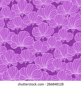 Vector creative hand-drawn abstract seamless pattern of stylized flowers in in bright purple and lilac colors