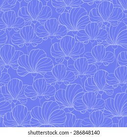 Vector creative hand-drawn abstract seamless pattern of stylized flowers in cornflower blue and pale cyan colors