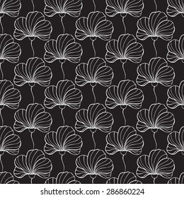Vector creative hand-drawn abstract seamless pattern of stylized flowers in black and white colors 