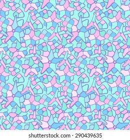 Vector creative hand-drawn abstract seamless pattern of various elements in pale pink, green, mint, cyan and blue colors