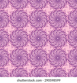 Vector creative hand-drawn abstract seamless pattern of stylized flowers in lilac, pale pink, purple and violet colors 