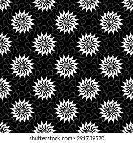 Vector creative hand-drawn abstract seamless pattern of stylized flowers in black and white colors 
