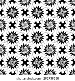 Vector creative hand-drawn abstract seamless pattern of stylized flowers in black and white colors 