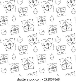 Vector creative hand-drawn abstract seamless pattern of stylized flowers in black and white colors 