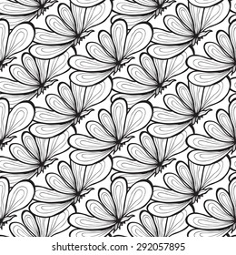 Vector creative hand-drawn abstract seamless pattern of stylized flowers in black and white colors 