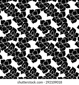 Vector creative hand-drawn abstract seamless pattern of stylized flowers in black and white colors 