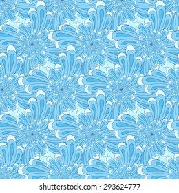 Vector creative hand-drawn abstract seamless pattern of stylized flowers in aquamarine, pale cornflower blue and cyan colors
