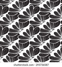 Vector creative hand-drawn abstract seamless pattern of stylized flowers in black and white colors 