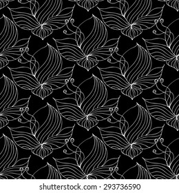 Vector creative hand-drawn abstract seamless pattern of stylized flowers in black and white colors 
