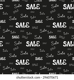 Vector creative hand-drawn abstract seamless pattern with sale sign in black and white colors 
