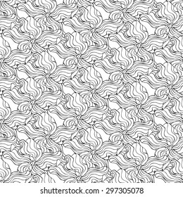 Vector creative hand-drawn abstract seamless pattern of stylized flowers in black and white colors 