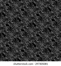 Vector creative hand-drawn abstract seamless pattern of stylized flowers in black and white colors 